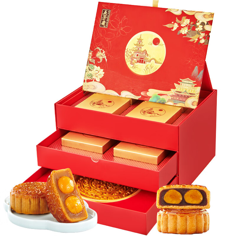WU FANG ZHAI 五芳齋 五芳福瑞廣式月餅 7餅7味 1.3kg 禮盒裝包裝禮盒產(chǎn)品包裝創(chuàng)意設(shè)計(jì)欣賞(圖1)